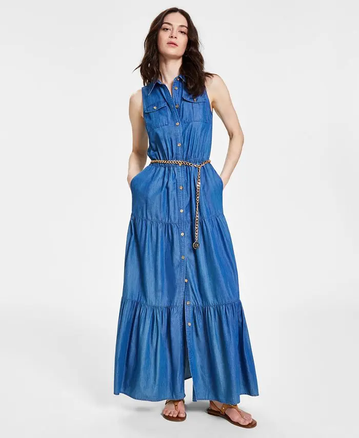 Women's Chambray Tiered Ankle Dress Michael Michael Kors Free Delivery ...